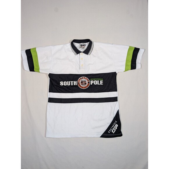 VTG 90s Y2K Southpole Mesh Jersey Polo Shirt Sz L Embroidered Logo & Spellout - Picture 2 of 8